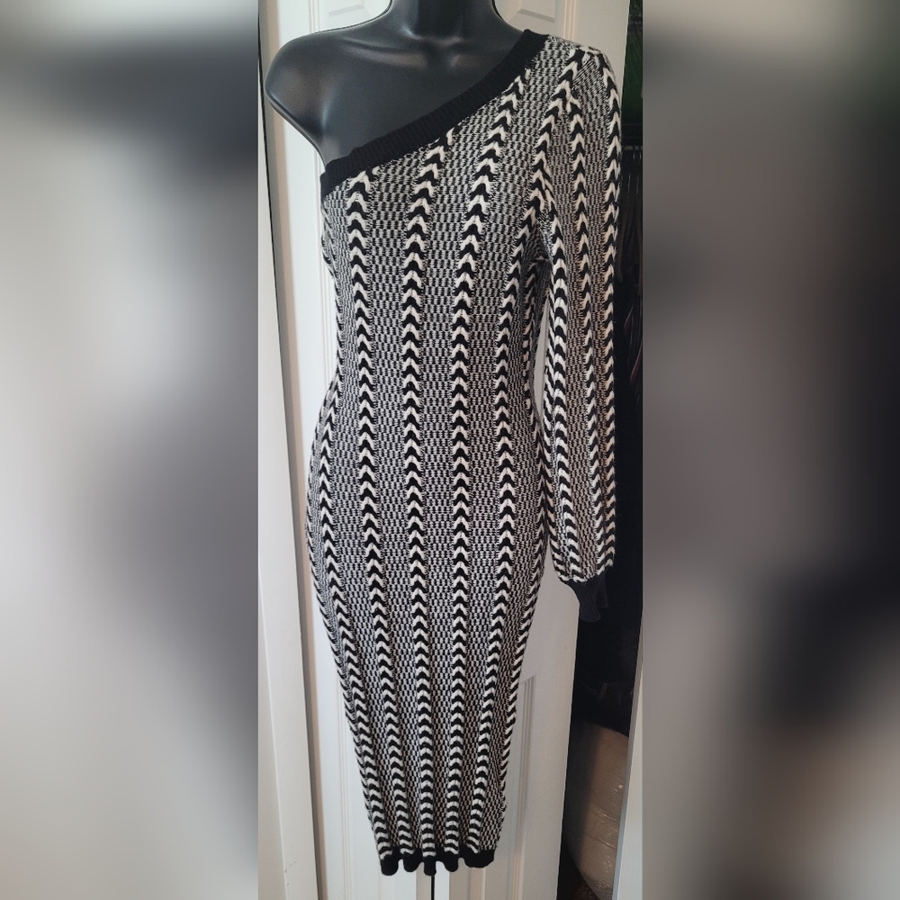 Express Black and White One-Shoulder Dress